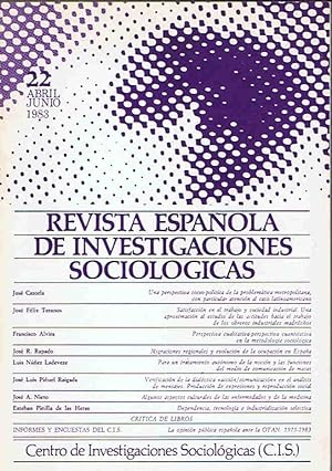 Bild des Verkufers fr REVISTA ESPAOLA DE INVESTIGACIONES SOCIOLGICAS. N 22. Abril-junio 1983. zum Verkauf von Librera Torren de Rueda