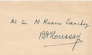 card with autograph signature of Bernardo Alberto Houssay