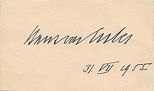 card with autograph signature of Hans von Euler-Chelpin