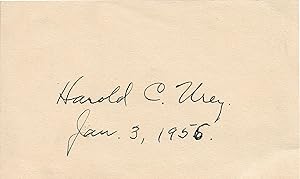 card with autograph signature of Harold C. Urey