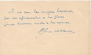 card with autograph signature of Luis Martínez Kléiser, with a short autograph poem