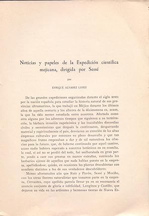Seller image for NOTICIAS Y PAPELES DE LA EXPEDIECION CIENTIFICA MEJICANA, DIRIGIDA POR SESSE (EXTRAIDO ORIGINAL DEL AO 1952, ESTUDIO COMPLETO TEXTO INTEGRO) for sale by Libreria 7 Soles