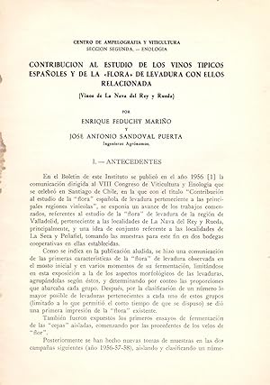 Bild des Verkufers fr CONTRIBUCION AL ESTUDIO DE LOS VINOS TIPICOS ESPAOLES Y DE LA "FLORA" DE LEVADURA CON ELLOS RELACIONADA (EXTRAIDO ORIGINAL DEL AO 1960, ESTUDIO COMPLETO TEXTO INTEGRO) zum Verkauf von Libreria 7 Soles