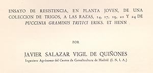 Seller image for ENSAYO DE RESISTENCIA, EN PLANTA JOVEN, DE UNA COLECCION DE TRIGOS, A LAS RAZAS, 14,17,19,21 Y 24 DE PUCCINIA GRAMINIS TRIMINIS TRIIC (EXTRAIDO ORIGINAL DEL AO 1959, ESTUDIO COMPLETO TEXTO INTEGRO) for sale by Libreria 7 Soles