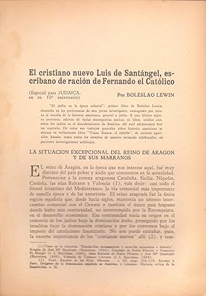 Immagine del venditore per EL CRISTIANO NUEVO LUIS DE SANTANGEL, ESCRIBANO DE RACION DE FERNANDO EL CATOLICO (EXTRAIDO ORIGINAL DEL AO 1943, ESTUDIO COMPLETO TEXTO INTEGRO) venduto da Libreria 7 Soles