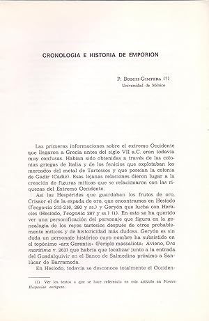Bild des Verkufers fr CRONOLOGIA E HISTORIA DE EMPORION , GRECIA (EXTRAIDO ORIGINAL DEL AO 1976, ESTUDIO COMPLETO TEXTO INTEGRO) zum Verkauf von Libreria 7 Soles