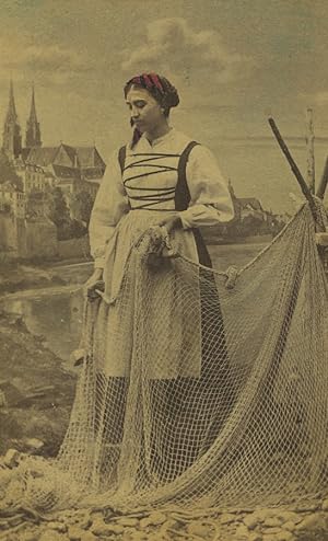 Switzerland Fisherwoman traditional costume Net Old CDV Photo Braun 1870