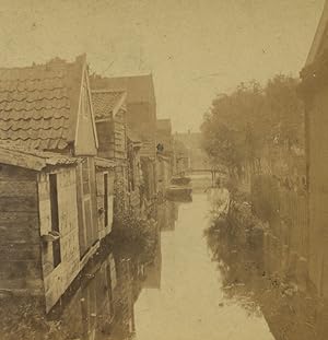 Netherland Zaandam canal Old Queval Stereoview Photo 1880