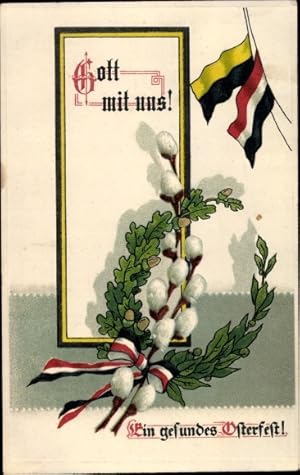 Ansichtskarte / Postkarte Glückwunsch, Ostern, Patriotik, Kaiserreich, Weidenkätzchen, Ehrenkranz