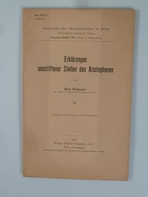 Bild des Verkufers fr Erklrungen umstrittener Stellen des Aristophanes II. zum Verkauf von Antiquariat Dorner