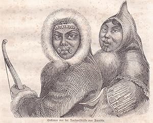 Original-Holzschnitt von 1864:Eskimos von der Nordwestküste von Amerika,