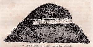Original-Holzschnitt von 1864:Ein geöffneter Tumulus in den Marschgegenden Norddeutschlands,