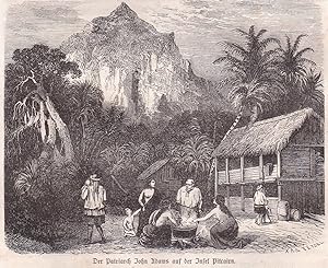 Original-Holzschnitt von 1864:Der Patriarch John Adams auf der Insel Pitcairn,