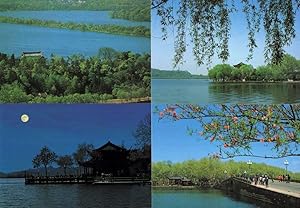 Hangzhou China Moonlight Lakes Tourist Guide Trip 4x River Postcard s