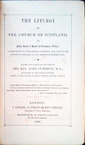 Bild des Verkufers fr THE LITURGY OF THE CHURCH OF SCOTLAND. zum Verkauf von Livraria Castro e Silva