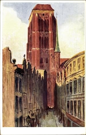 Künstler Ansichtskarte / Postkarte Hellingrath, B., Danzig, Beutlergasse mit Marienturm