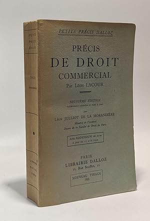 Précis de droit commercial - 9e édition entièrement refondue et mise à jour par Léon Julliot de l...