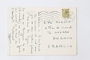 Carte postale autographe signée adressée à André-Philippe Hersin : "Je reçois les Saisons à l'ins...