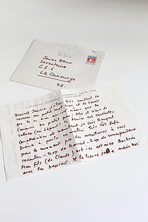 Lettre autographe signée adressée à Jani Brun à propos du roman Tunc: "maintenant je n'ai plus d'...