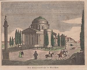 Orig. kolorierter Holzstich - Polen - Die Alexanderkirche in Warschau