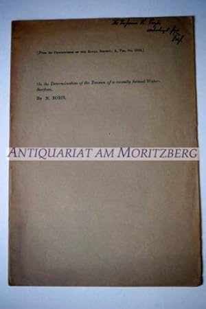 Bild des Verkufers fr On the Determination of the Tension of a recently formed Water-Surface. Sonderdruck aus "Proceedings of the Royal Society, A, Vol. 84", S. 395-403. 1. Auflage. zum Verkauf von Antiquariat am Moritzberg