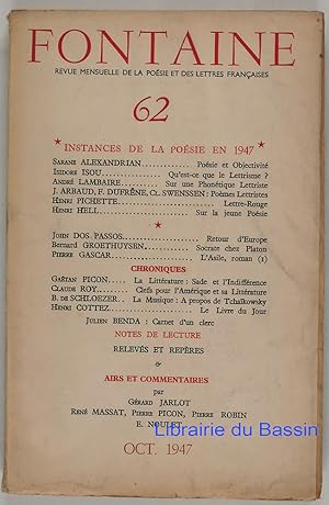 Fontaine Revue mensuelle de la poésie et des lettres françaises n°62 Instances de la Poésie en 1947