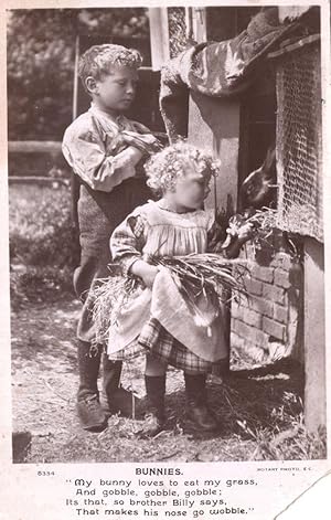 Bunny Bunnies Rabbit Cage Antique Children Real Photo Postcard