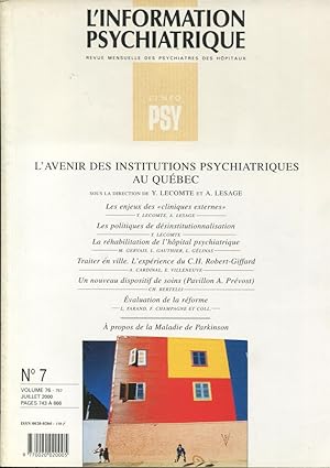 Seller image for L'Information Psychiatrique. - Revue mensuelle des Psychiatres des Hpitaux. - N 7 - Volume 76 - L'Avenir des Institutions Psychiatriques au Qubec. for sale by PRISCA