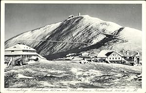 Ansichtskarte / Postkarte Riesengebirge Schlesien, Schneekoppe mit Schlesierhaus und Riesenbaude