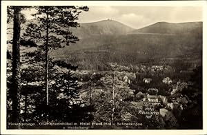 Ansichtskarte / Postkarte Karpacz Krummhübel im Riesengebirge Schlesien, Panorama mit Hotel Preuß...