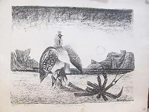 Geburt des Vogels Phönix: Original-Lithographie auf Büttenpapier. Das Blatt ist am Unterrand mit ...