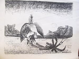 Geburt des Vogels Phönix: Original-Lithographie auf Büttenpapier. Das Blatt ist am Unterrand mit ...