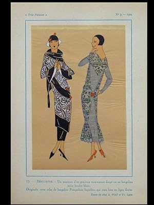 MODE ART DECO, ROBE, A. PIAT - 1924 - POCHOIR SUR CALQUE, TRES PARISIEN, FRENCH ART DECO FASHION,...