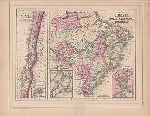 Seller image for Map of Brazil, Bolivia, Paraguay, and Uruguay (with) Map of Chili [with inset] Harbor of Bahia [with inset] Harbor of Rio Janeiro [with inset] Island of Juan Fernandez [verso with] Map of Europe, Showing Its Gt. Political Divisions for sale by Kaaterskill Books, ABAA/ILAB