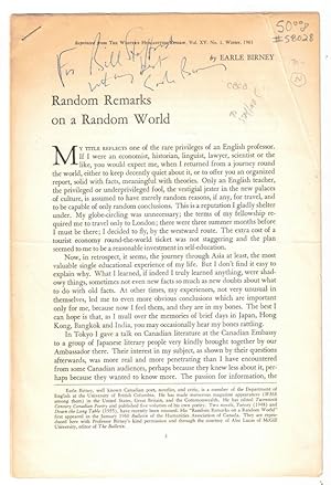 Random Remarks on a Random World (Reprinted from The Western Humanities Review, Vol. XV, No. 1, W...