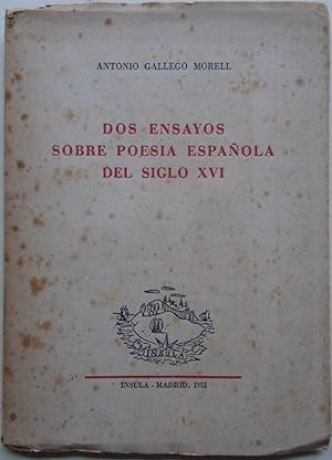 Seller image for Dos Ensayos sobre Poesa Espaola del Siglo XVI. for sale by Carmichael Alonso Libros