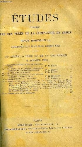 Image du vendeur pour Etudes tome 82 n 1 - De l'opportunit d'une loi d'association par P.H. Prlot, Le dogme et la pense catholique pendant le dix neuvime sicle par P.J. Bainvel, Le nihilisme de Tolsto par P.L. Roure, Prose et posie chez les catholiques d'aprs un roman mis en vente par Le-Livre