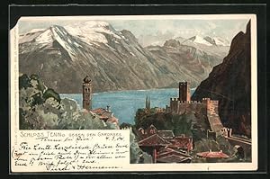 Künstler-Ansichtskarte Zeno Diemer: Tenno, Schloss gegen den Gardasee