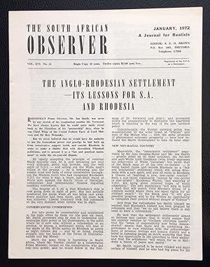 Seller image for The South African Observer. Vol. XVI no. 11 (Jan. 1972) for sale by Bolerium Books Inc.