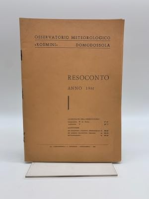 Osservatorio meteorologico Rosmini, Domodossola. Resoconto anno 1961