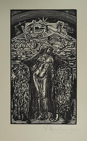 Seller image for Holzschnitt rechts unten eigenhndig mit Bleistift signiert um 1945, 18 x 10,5 cm (28 x 18 cm Blattgr.) for sale by Antiquariat Johannes Mller