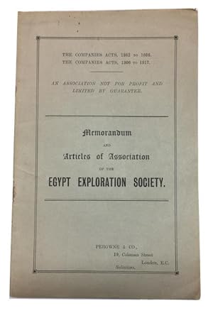 Bild des Verkufers fr Memorandum and Articles of Association of the Egypt Exploration Society. [cover title] zum Verkauf von McBlain Books, ABAA