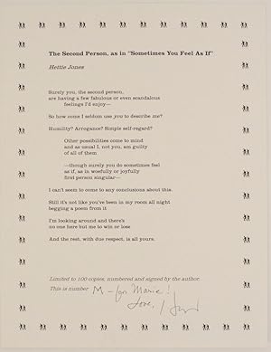 The Second Person, as in "Sometimes You Feel As If" (Signed Broadside)