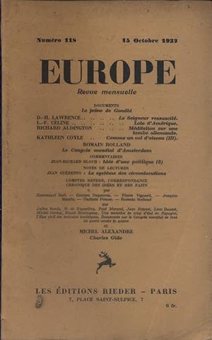 Europe N° 118 : Textes de D.H. Lawrence - Richard Aldington - Kathleen Coyle - Romain Rolland ? E...