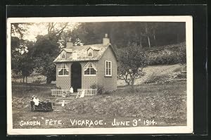 Ansichtskarte Puppenhaus und Puppen, Gartenfest 1914