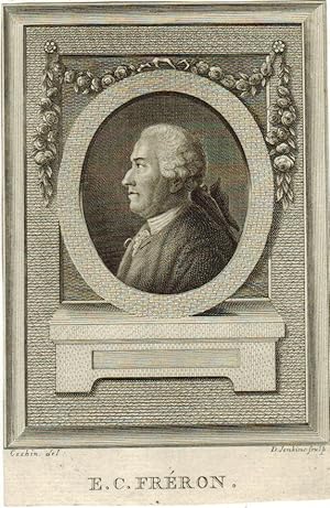Seller image for Engraved Portrait of Freron, Head and Shoulders, in profile, oval, on pediment, after C. N. Cochin II [1715-1790] by D. Jenkins. for sale by R.G. Watkins Books and Prints