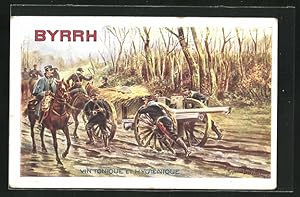 Ansichtskarte Artilleriesoldaten mit Kanone, Reklame für Byrrh