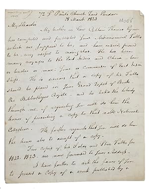 [Autograph letter to Louis Langlès, signed].London, 18 March 1823. 4to. Folded.