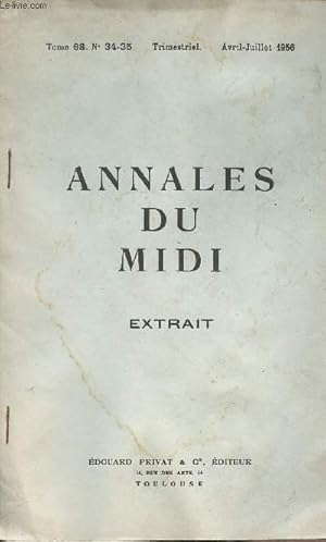 Bild des Verkufers fr Annales du Midi - Extrait (Tome 60 n34-35 - Avril, Juil. 56) - Recherches complmentaires sur la capacit du tonneau bordelais au Moyen Age zum Verkauf von Le-Livre