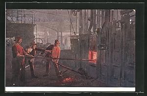 Ansichtskarte Fabrikarbeiter in der Werkshalle am Ofen